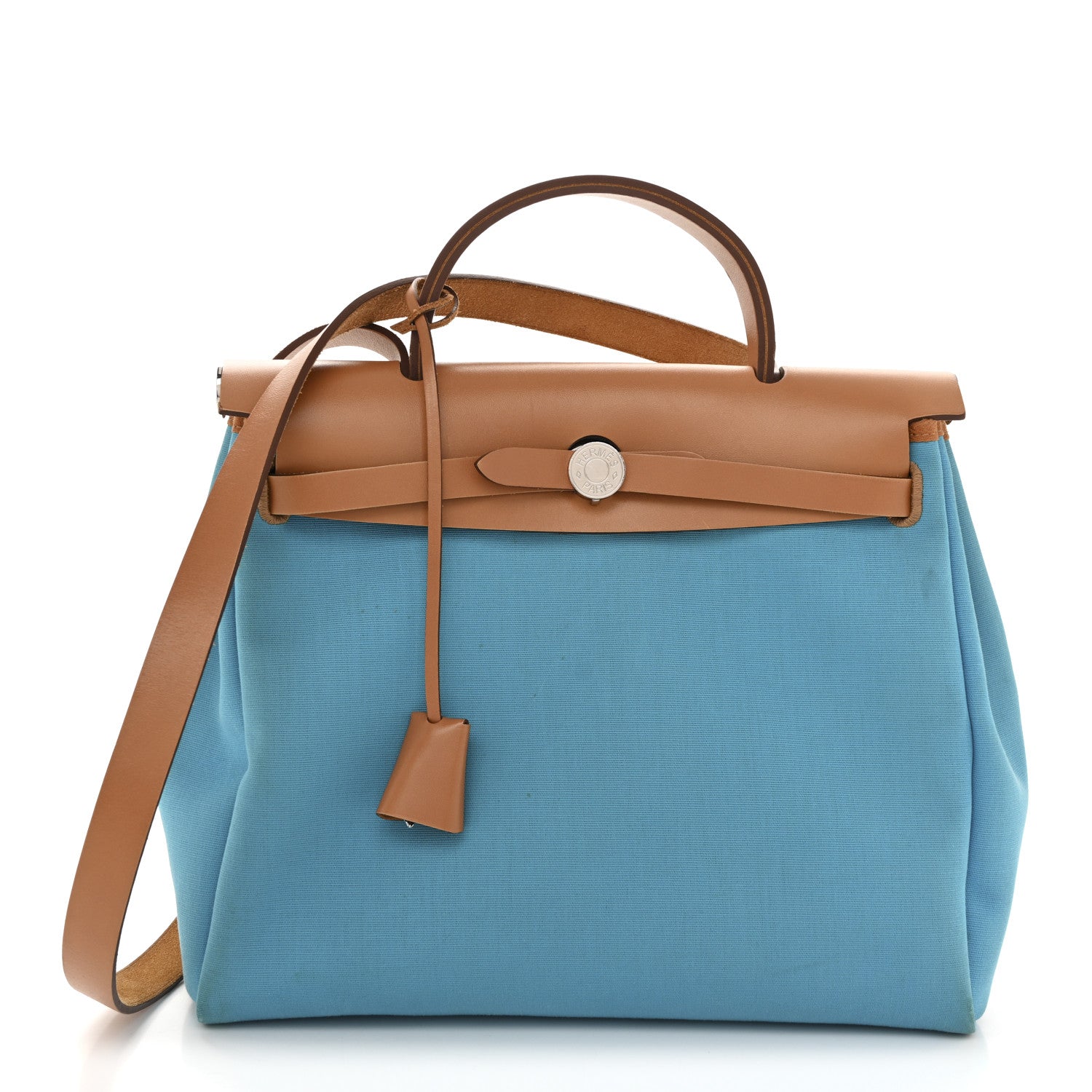 Hermes Military Toile Vache Hunter Herbag Zip Retourne 31 PM Bleu Azteque Menthe Natural 1 of 13