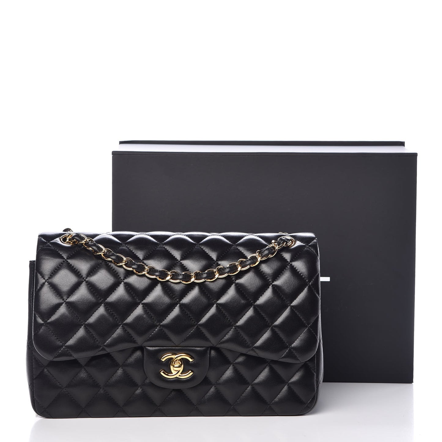 Lambskin Quilted Jumbo Double Flap Black
