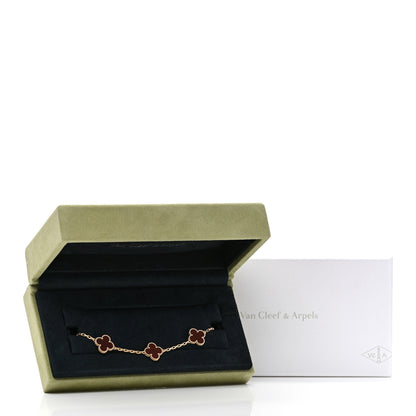 Van Cleef & Arpels 18K Yellow Gold Carnelian 5 Motifs Vintage Alhambra Bracelet 5 of 5