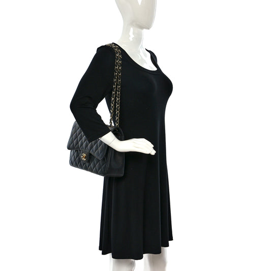 Caviar Quilted Jumbo Double Flap Black