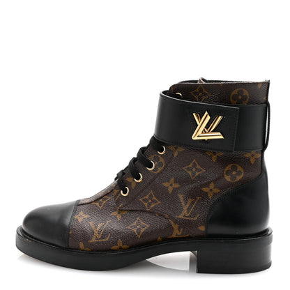 Louis Vuitton Calfskin Monogram Wonderland Flat Ranger Boots 40 Black 1 of 9