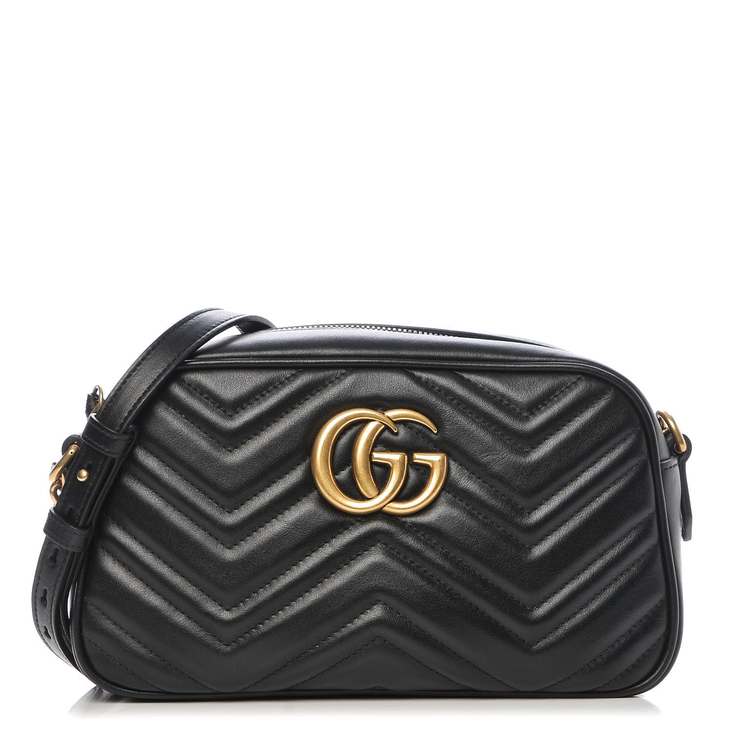 Gucci Calfskin Matelasse Small GG Marmont Chain Shoulder Bag Black 1 of 7