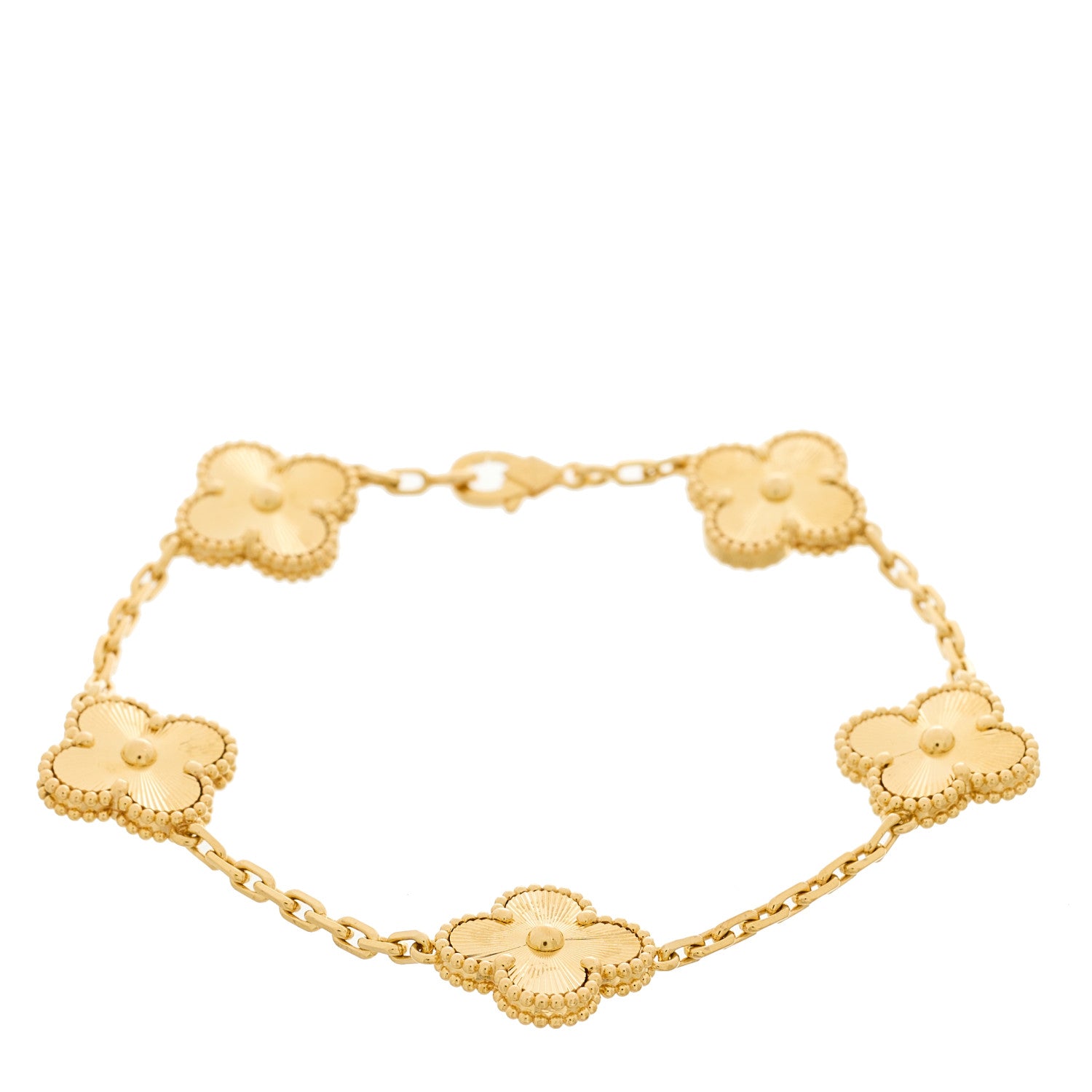 Van Cleef & Arpels 18K Yellow Gold 5 Motifs Guilloche Vintage Alhambra Bracelet 1 of 5