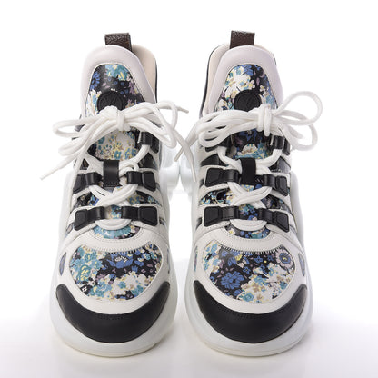 Louis Vuitton Flower Printed Calfskin Monogram LV Archlight Sneakers 38 Black Blue 5 of 9