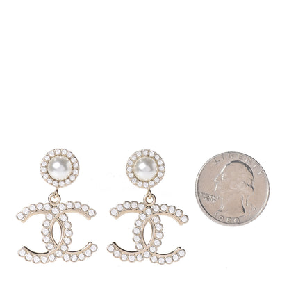 Chanel Crystal Pearl Bow-tiful CC Drop Earrings Gold 2 of 4