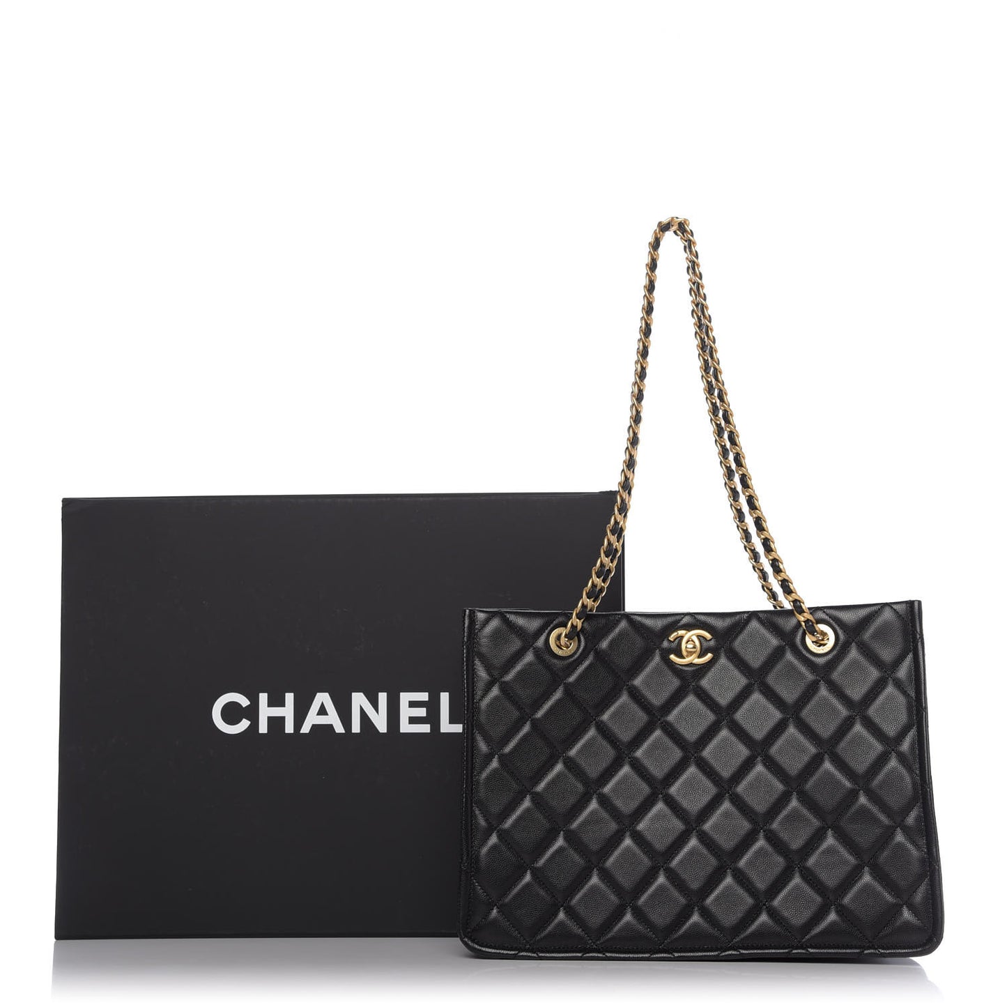 Caviar Quilted Sweet Classic Shopping Tote Black