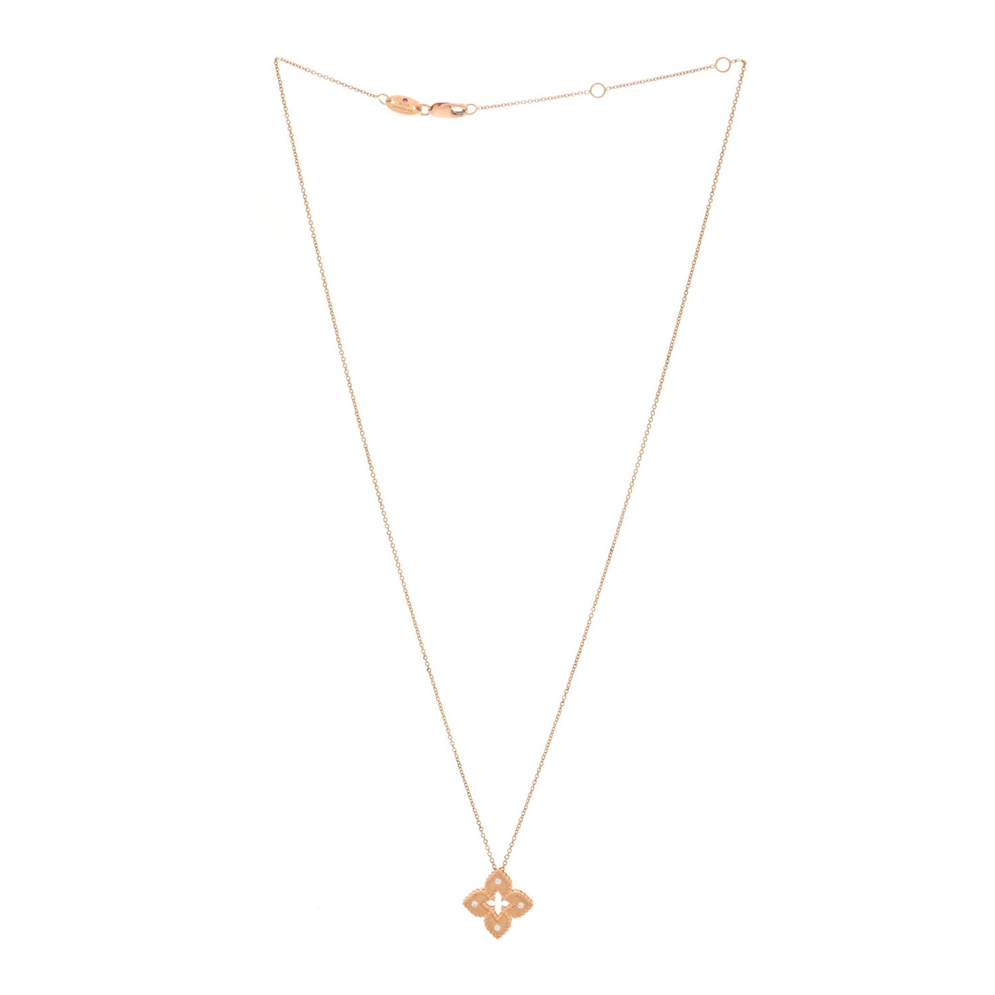18K Rose Gold Diamond Petite Venetian Princess Flower Pendant Necklace