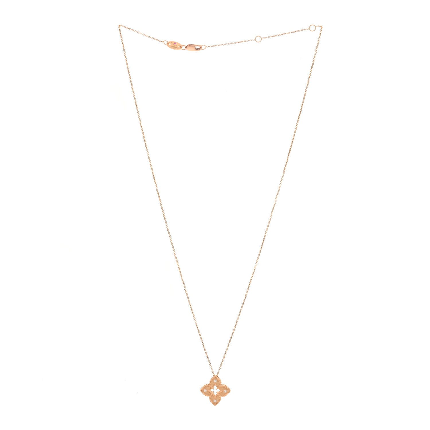 Roberto Coin 18K Rose Gold Diamond Petite Venetian Princess Flower Pendant Necklace 3 of 7