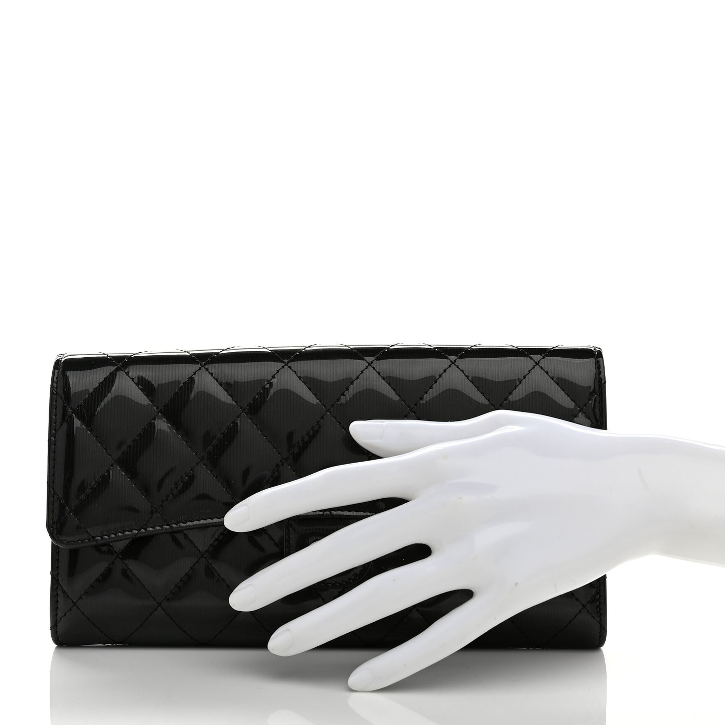 Striated Patent Quilted Travel Wallet Black