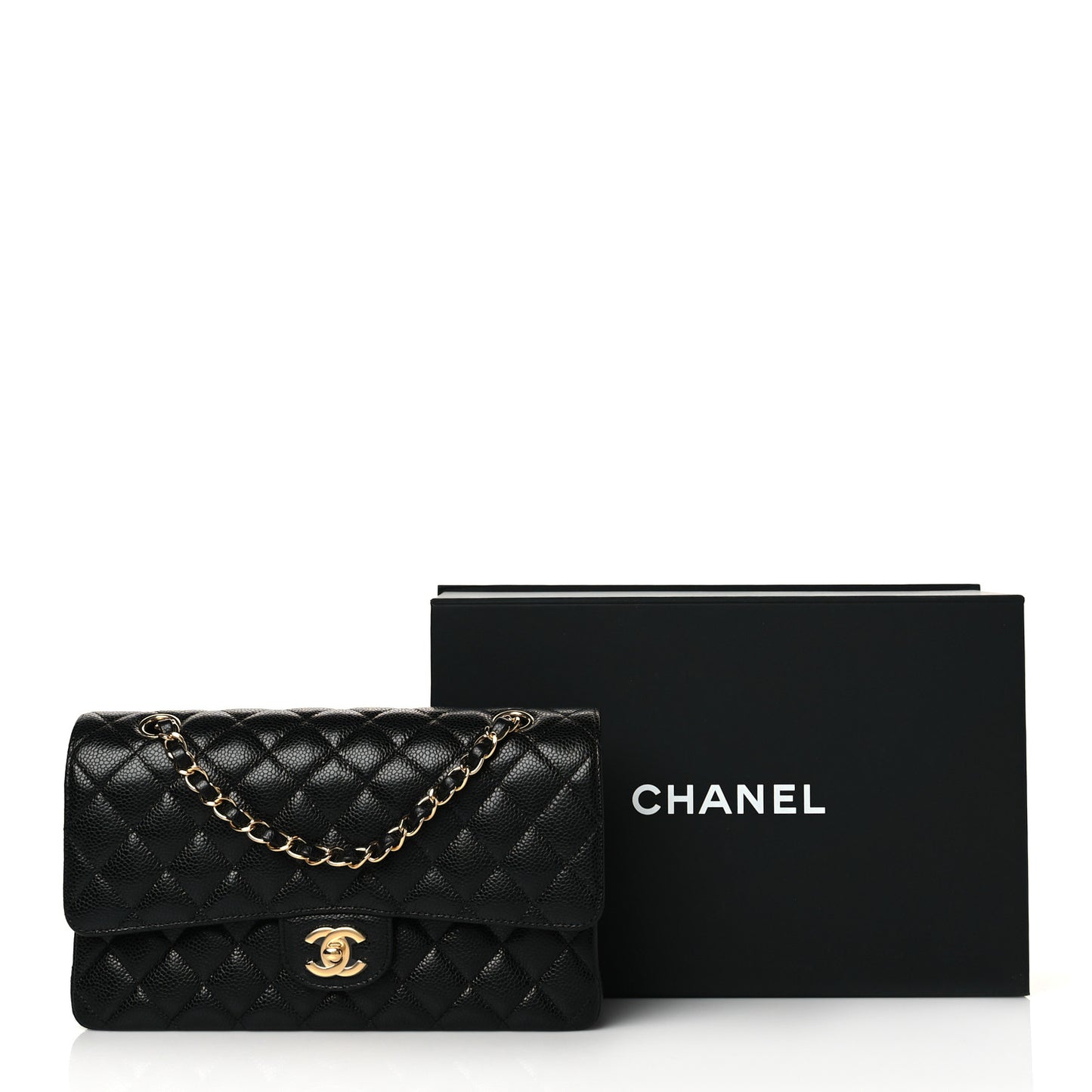 Caviar Quilted Medium Double Flap Black