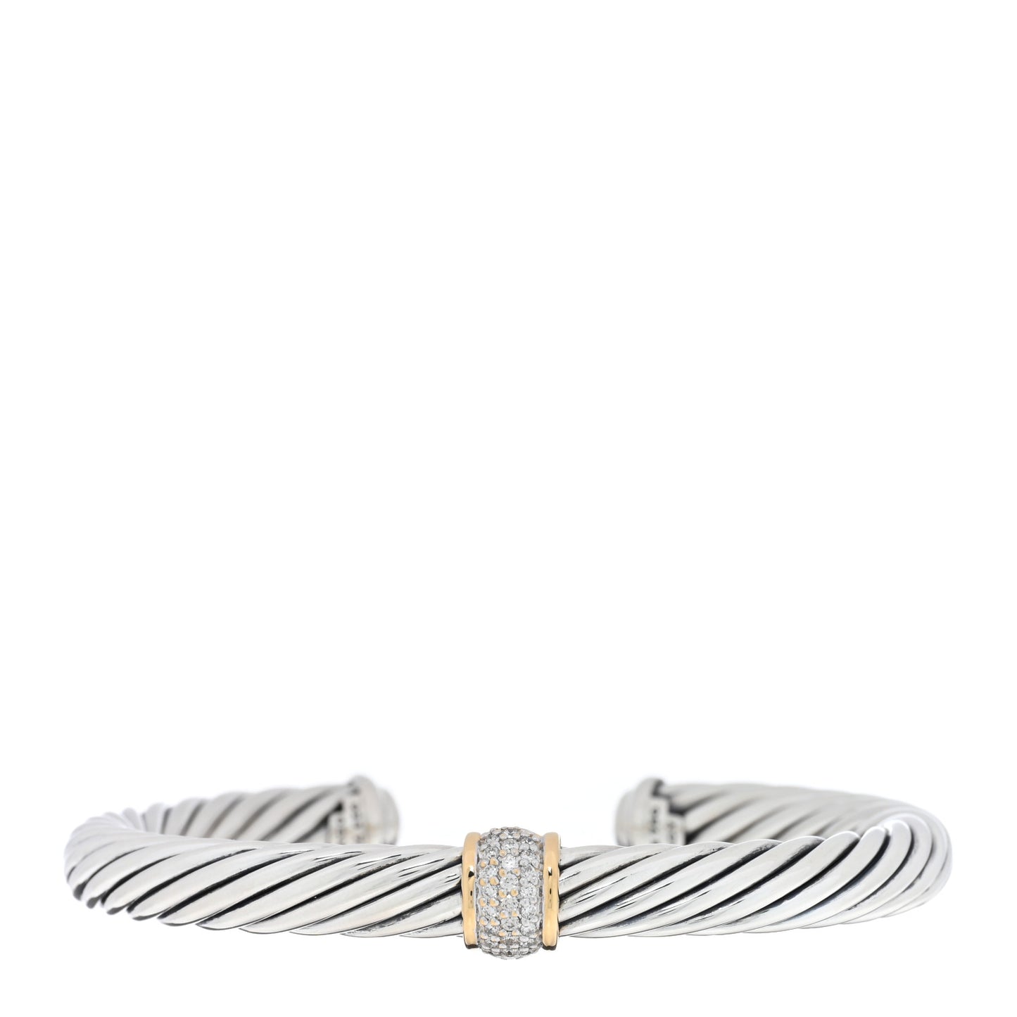 DAVID YURMAN Sterling Silver 18K Yellow Gold Diamond 7mm Cable Classics Station Bracelet