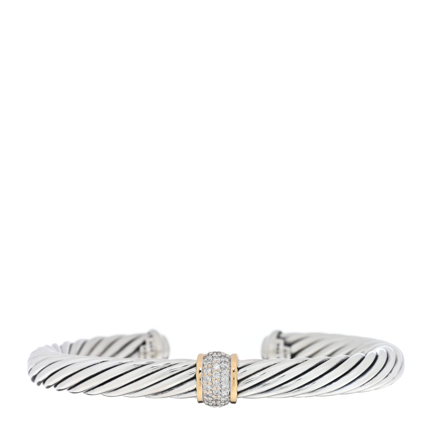 David Yurman DAVID YURMAN Sterling Silver 18K Yellow Gold Diamond 7mm Cable Classics Station Bracelet 1 of 4