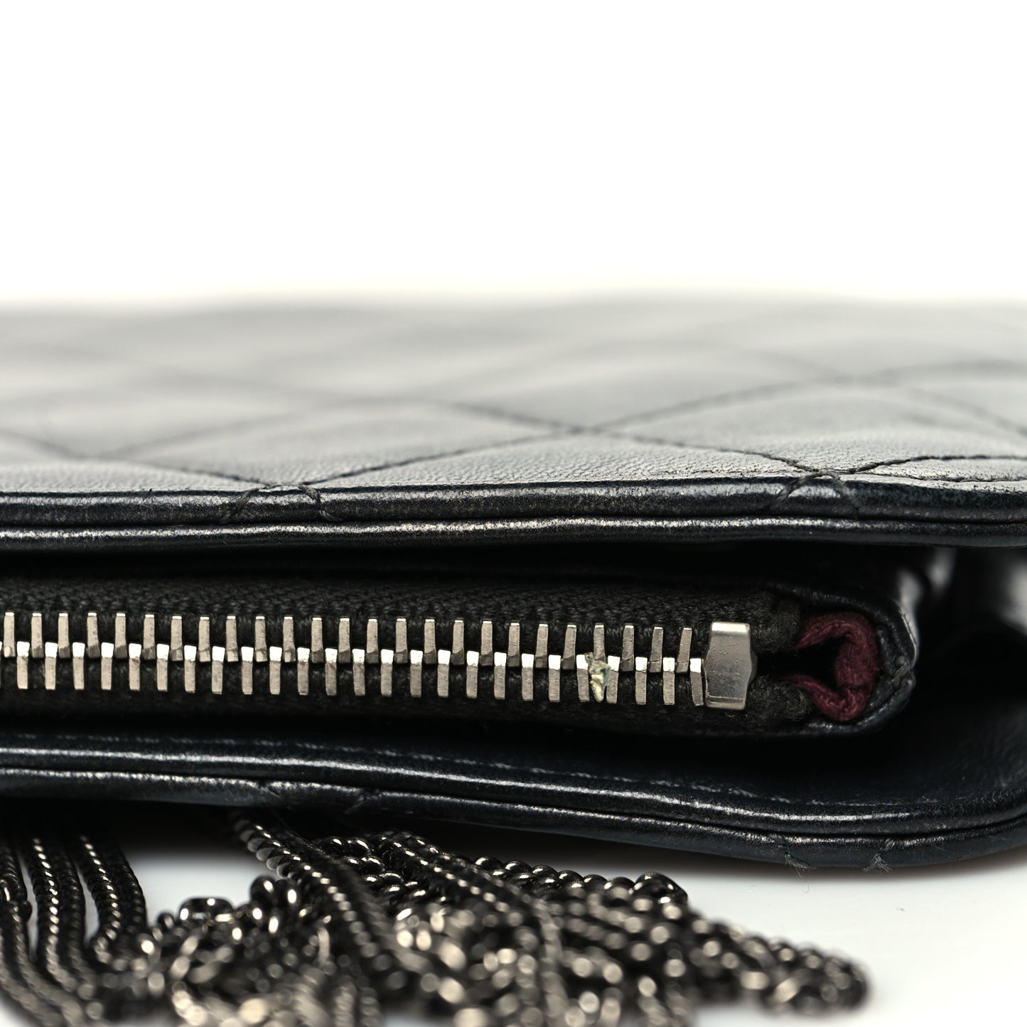 Calfskin Quilted Chain CC Chain Clutch Argent Fonce