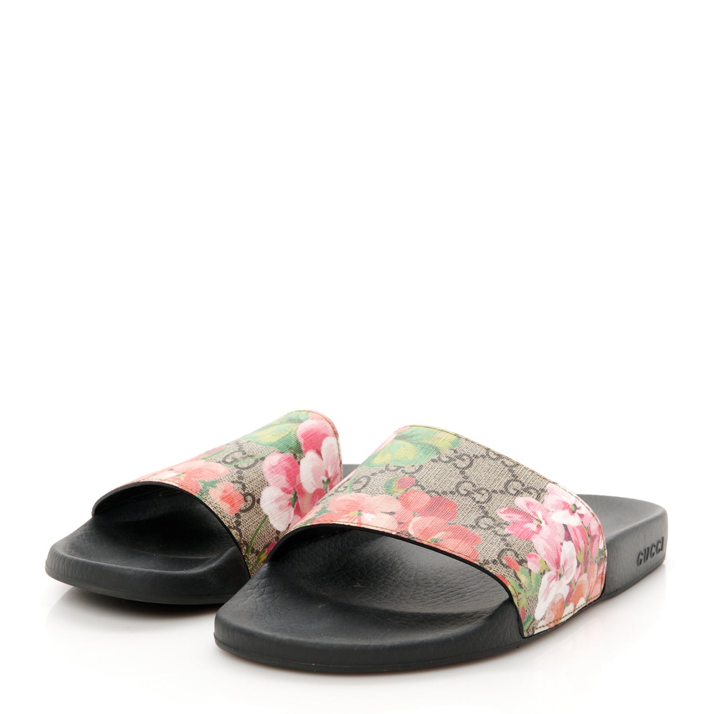 GG Supreme Monogram Blooms Slide Sandals 40 Beige Multicolor