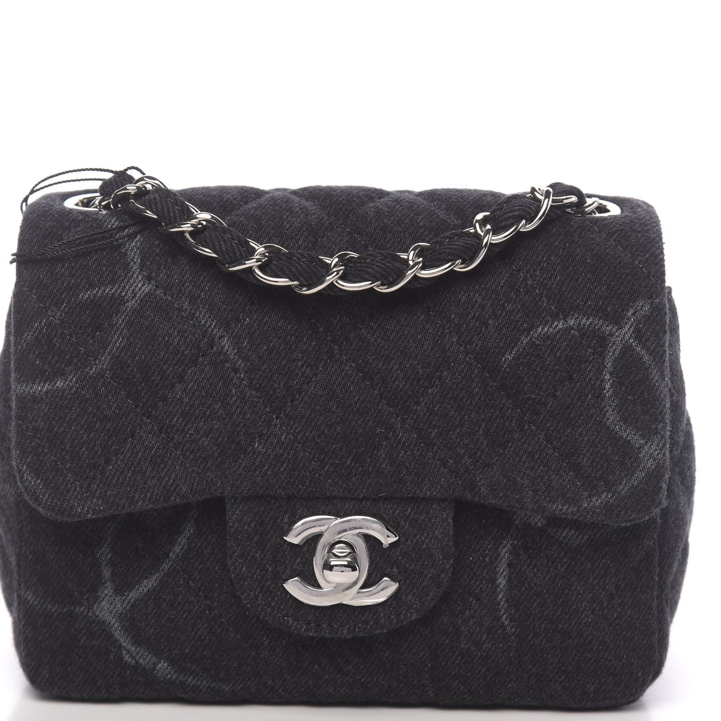 Denim CC Quilted Mini Square Flap Black
