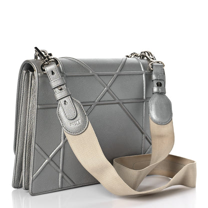 Christian Dior Metallic Grained Calfskin Diorama Satchel Silver 3 of 12