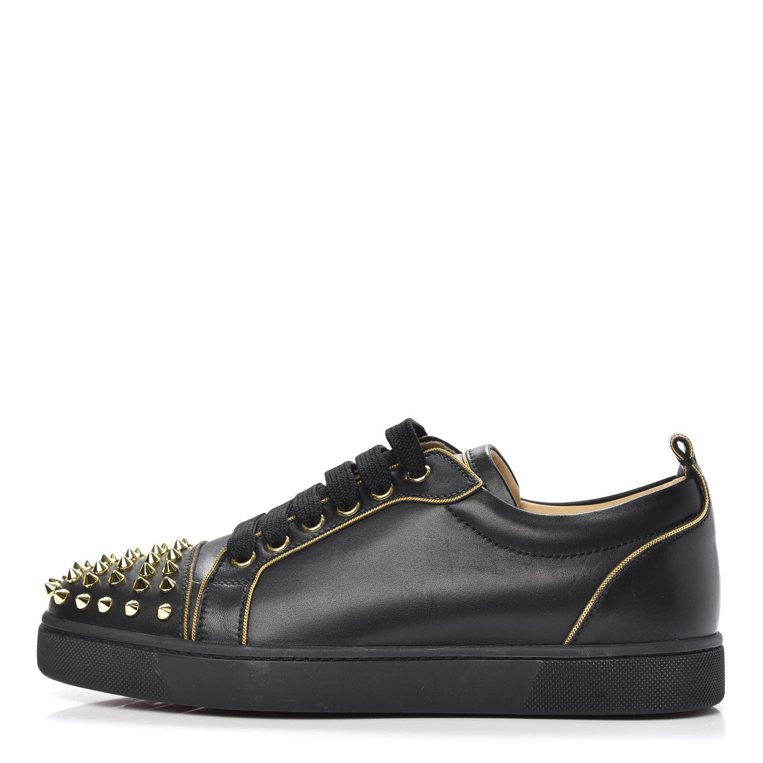 Christian Louboutin Calfskin Louis Junior Spikes Flat Sneakers 39 Black Gold 1 of 8