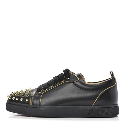 Christian Louboutin Calfskin Louis Junior Spikes Flat Sneakers 39 Black Gold 1 of 8