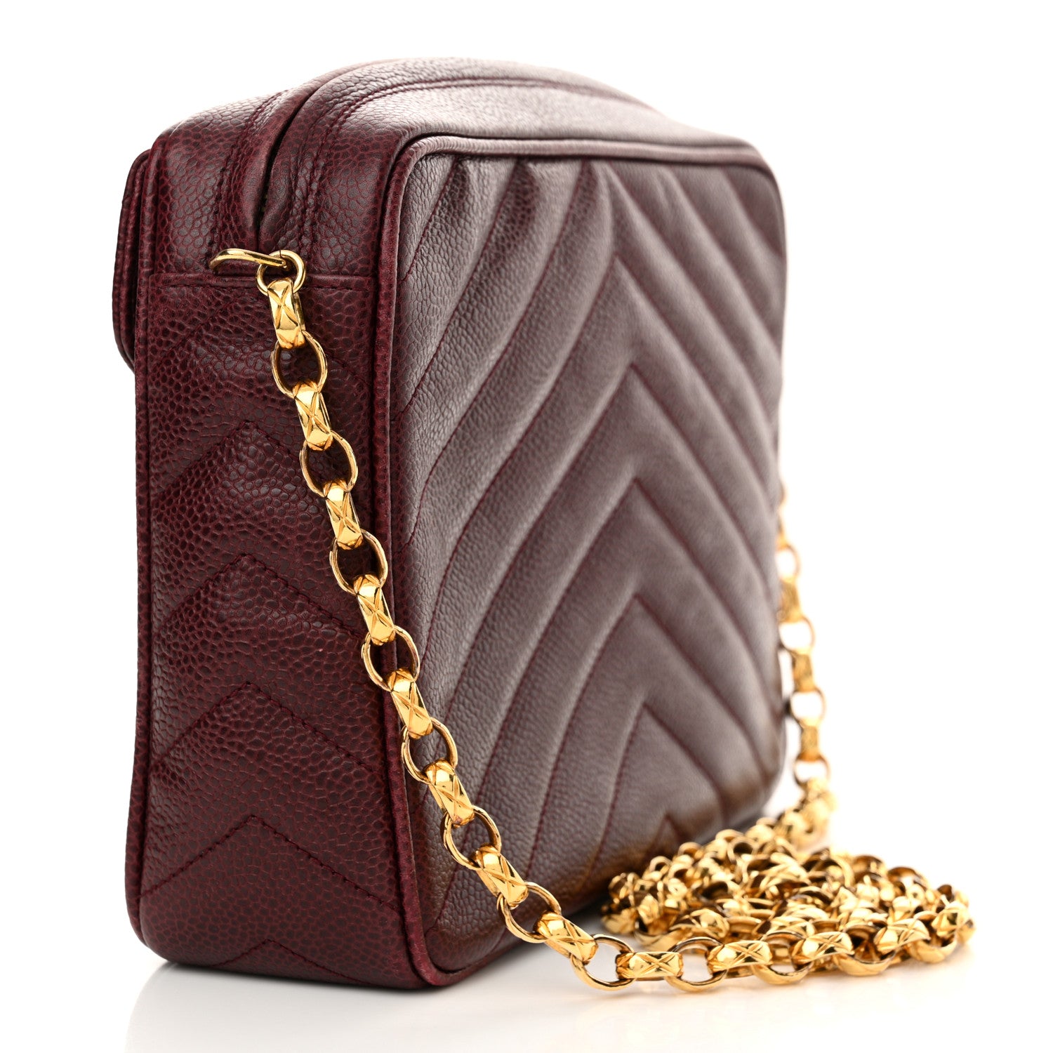 Chanel Caviar Chevron Quilted Tassel Camera Case Burgundy 3 of 13