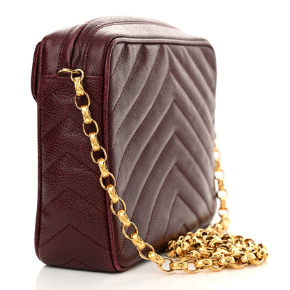 Chanel Caviar Chevron Quilted Tassel Camera Case Burgundy 3 of 13