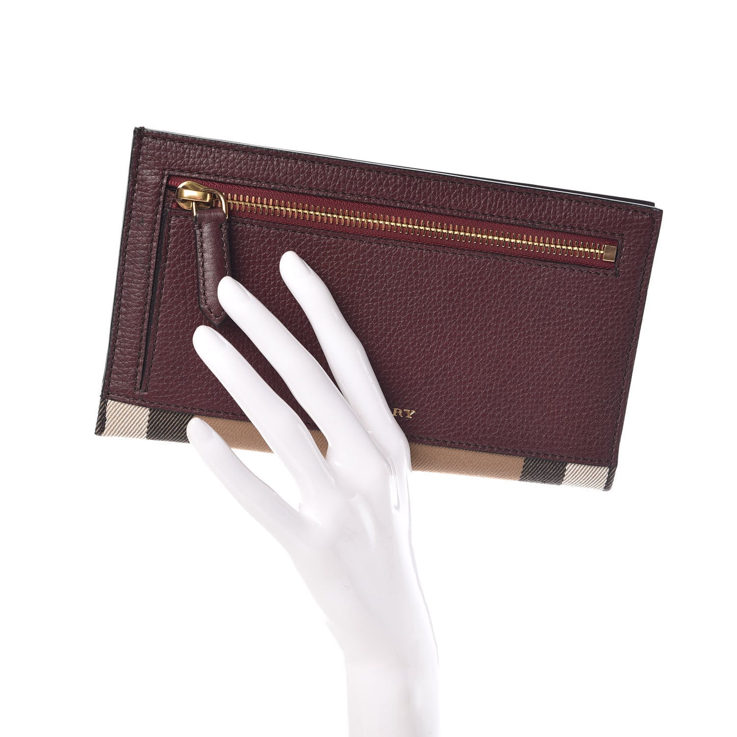Grainy Calfskin House Check Simon Travel Wallet Wine