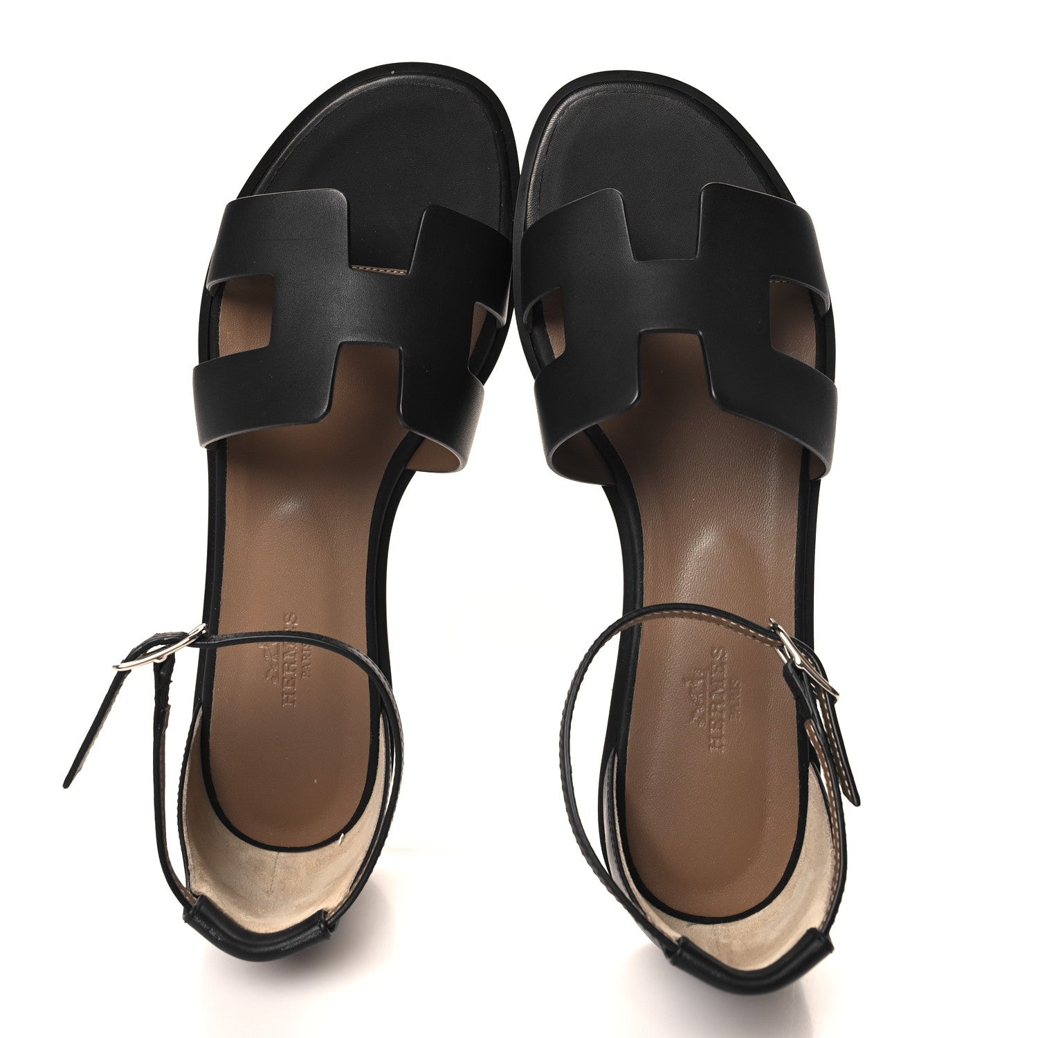 Hermes Calfskin Santorini Sandals 38.5 Black 2 of 10