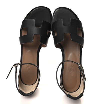 Hermes Calfskin Santorini Sandals 38.5 Black 2 of 10