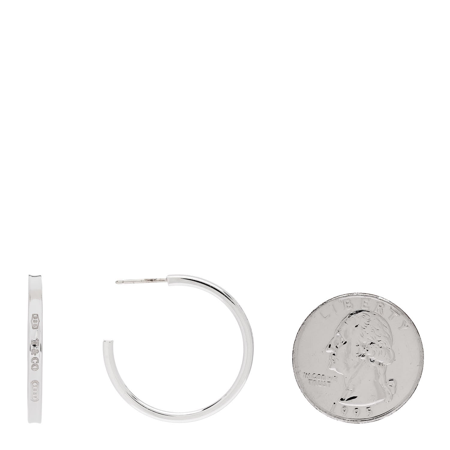 Tiffany Sterling Silver 1837 Medium Narrow Hoop Earrings 2 of 4