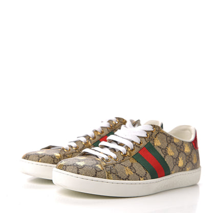 Gucci GG Supreme Monogram Bees Ayers Web Womens Ace Sneakers 37 Beige Oro Green Red 3 of 10