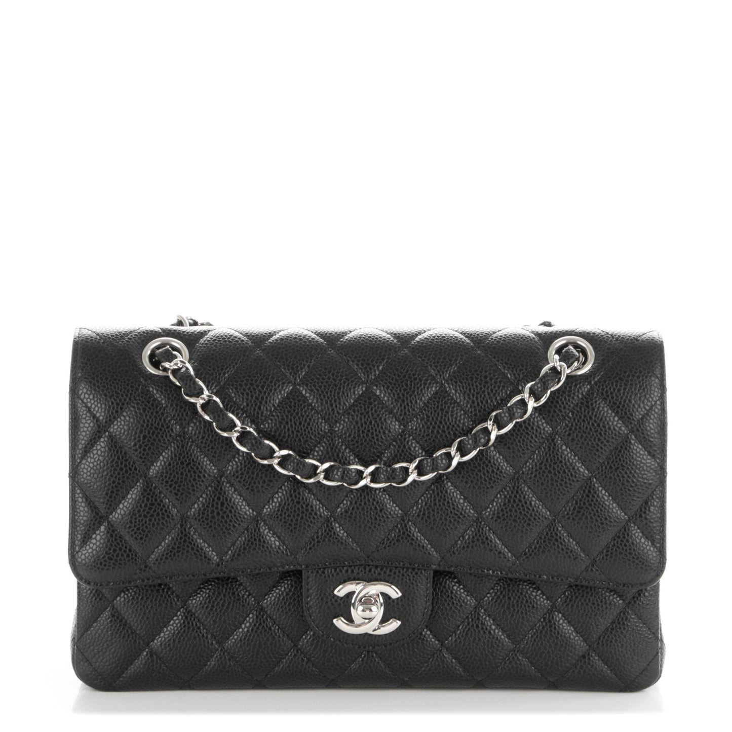 Caviar Quilted Medium Double Flap Black