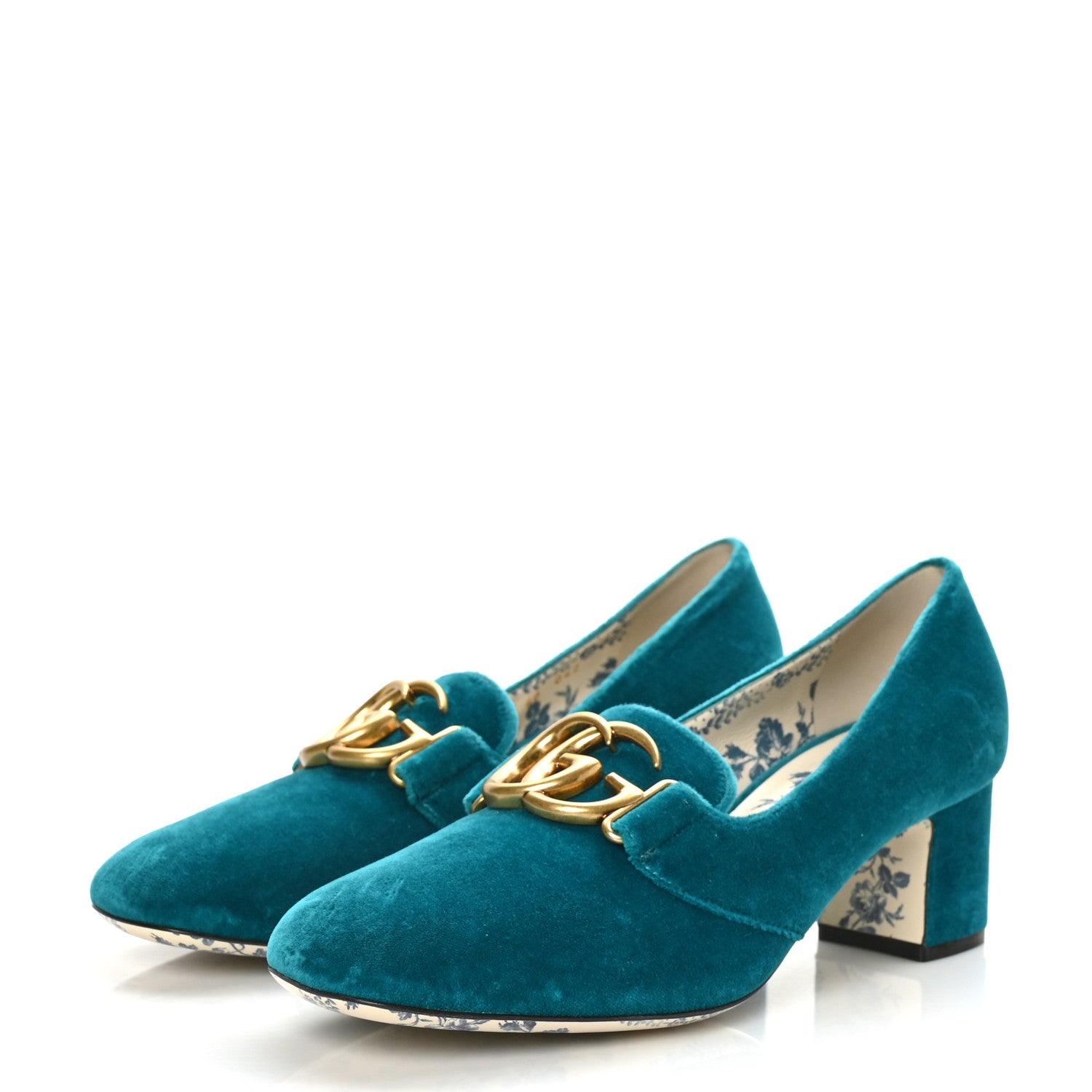 Gucci Softy Velvet GG Victoire 55mm Loafer Pumps 40 Pavone 3 of 7