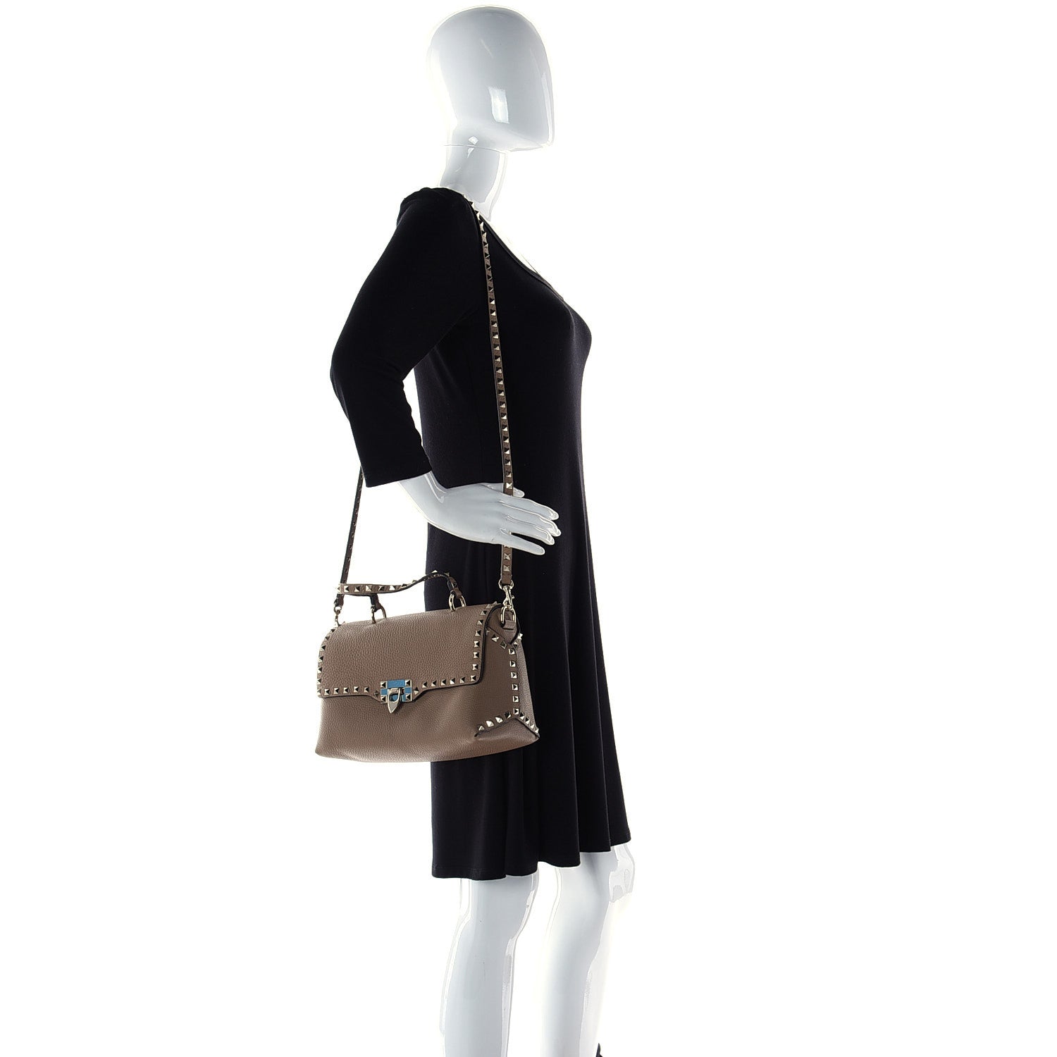 Valentino Garavani Grained Calfskin Rockstud Single Handle Flap Bag Beige 3 of 13