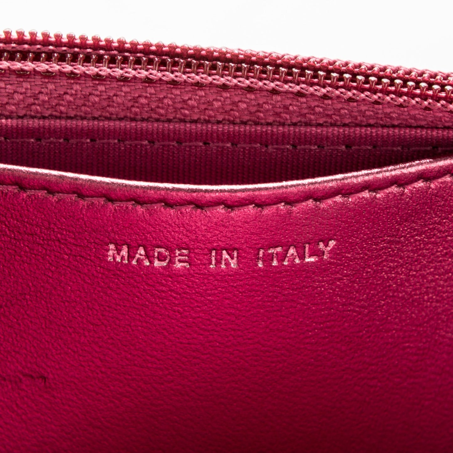 Metallic Patent Calfskin Quilted Boy Wallet On Chain WOC Fuchsia