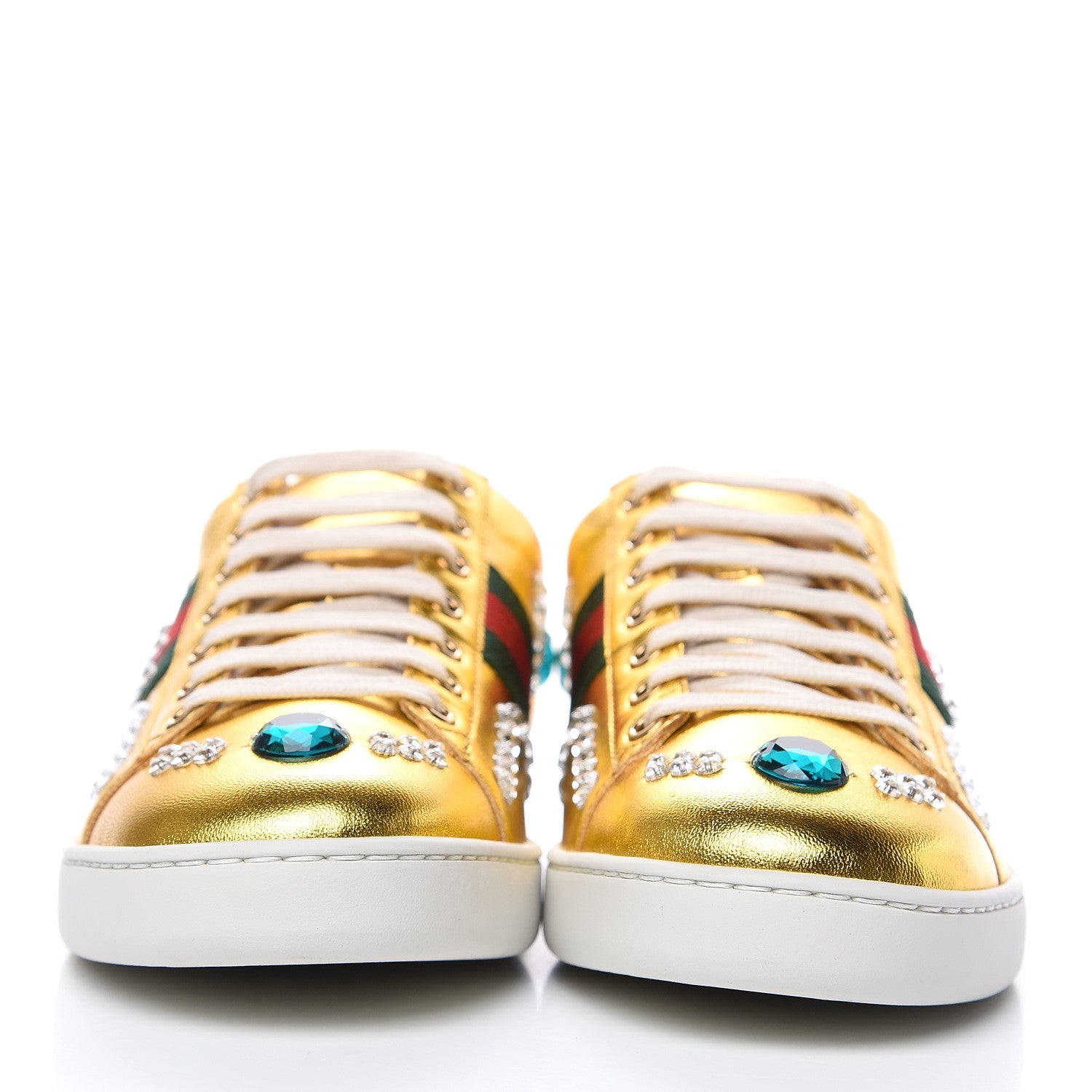 Gucci Metallic Nappa Crystal Web Womens Ace Sneakers 39 Oro Vecchio 2 of 10
