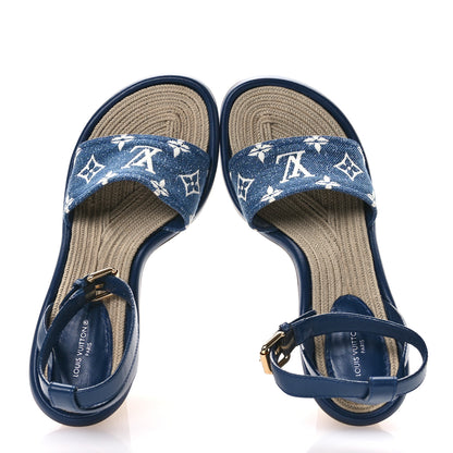 Louis Vuitton Monogram Denim Maia Wedge Sandal 37.5 2 of 8