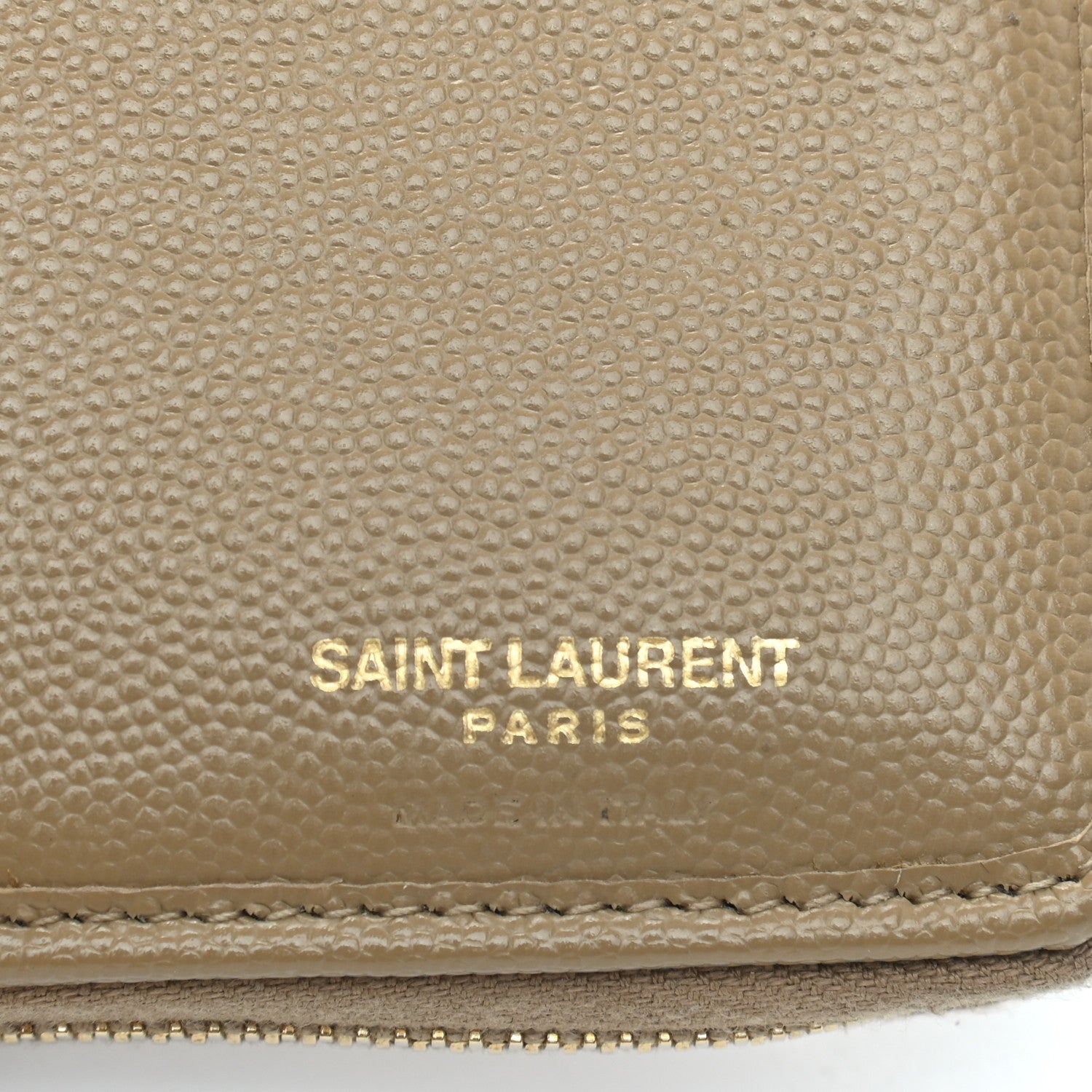 Saint Laurent Grain De Poudre Matelasse Chevron Monogram Compact Zip Around Wallet Dark Latte 7 of 13