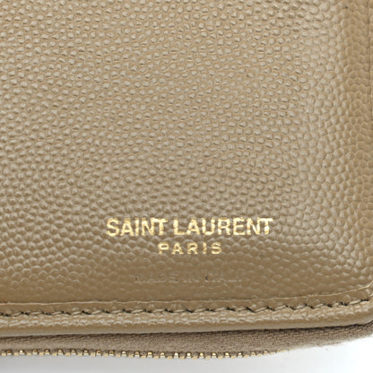 Saint Laurent Grain De Poudre Matelasse Chevron Monogram Compact Zip Around Wallet Dark Latte 7 of 13