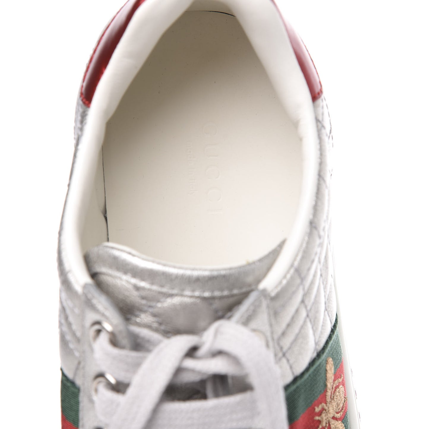 Laminated Nappa Crystal Web Bee Embroidered Trapuntata Womens Ace Platform Sneakers 37 Argento