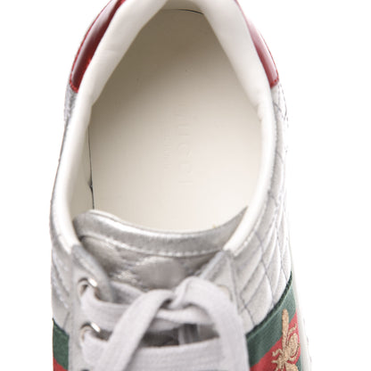 Gucci Laminated Nappa Crystal Web Bee Embroidered Trapuntata Womens Ace Platform Sneakers 37 Argento 6 of 9