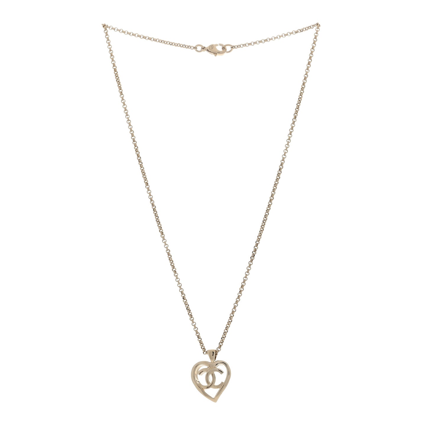 Metal CC Heart Coco Pendant Necklace Gold
