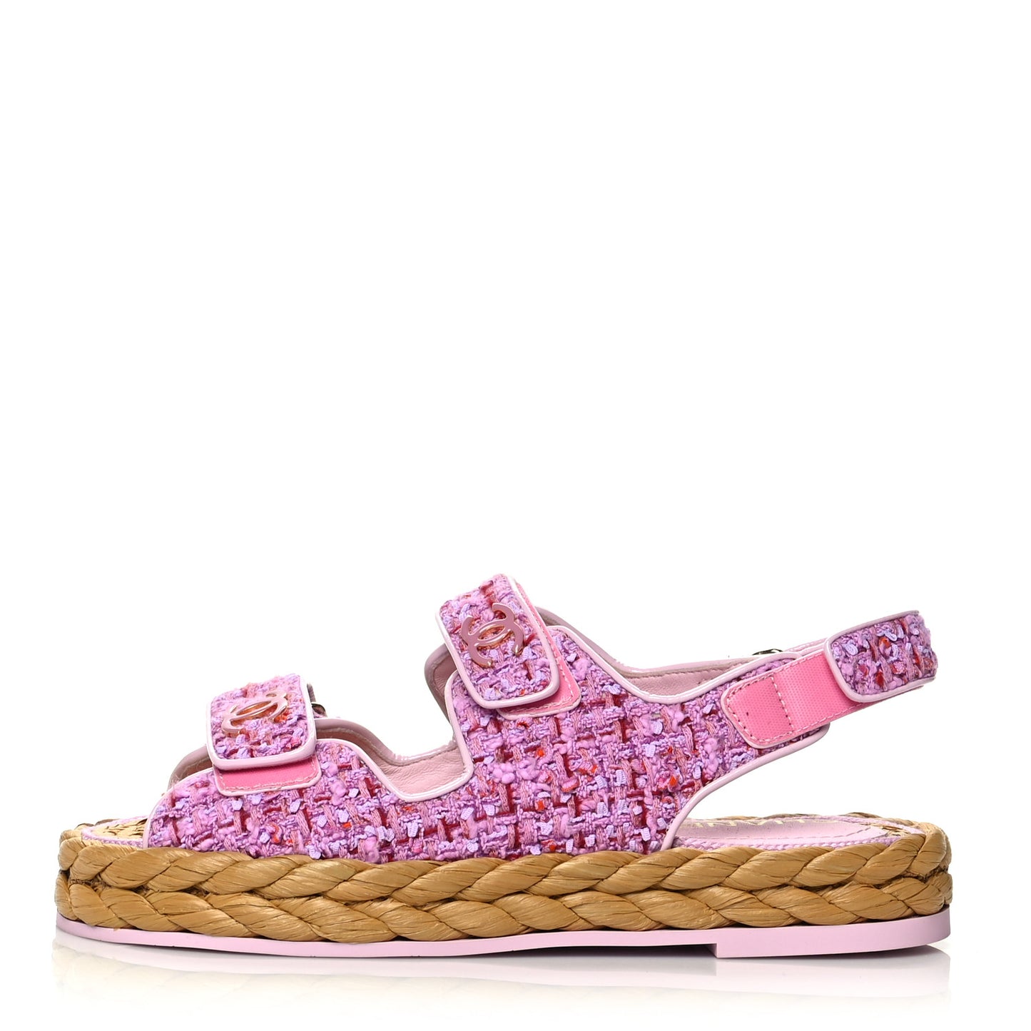Tweed Lambskin Velcro Dad Sandals 38 Pink Multicolor