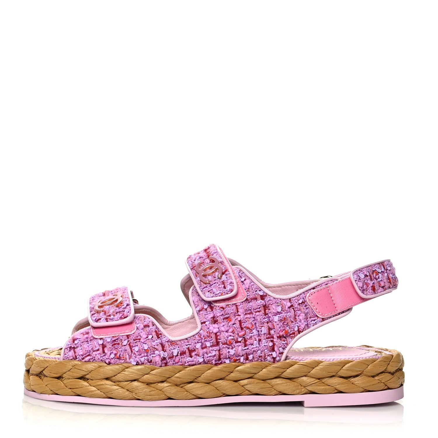 Chanel Tweed Lambskin Velcro Dad Sandals 38 Pink Multicolor 1 of 8