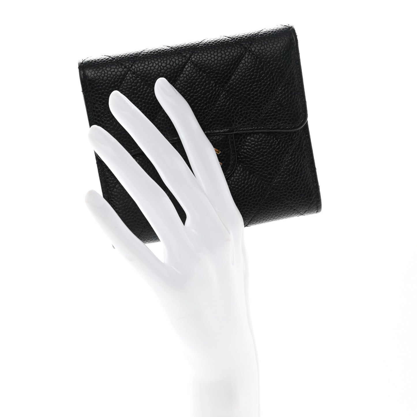 Caviar Quilted Compact Flap Wallet Black