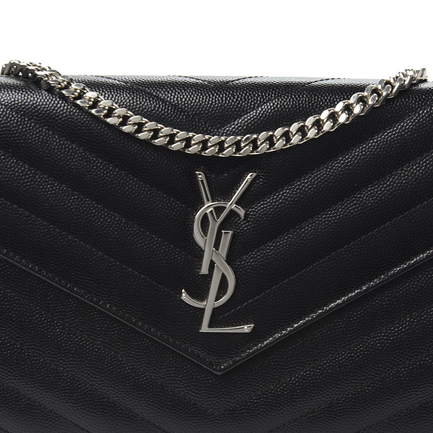 Grain De Poudre Matelasse Chevron Monogram Chain Wallet Black