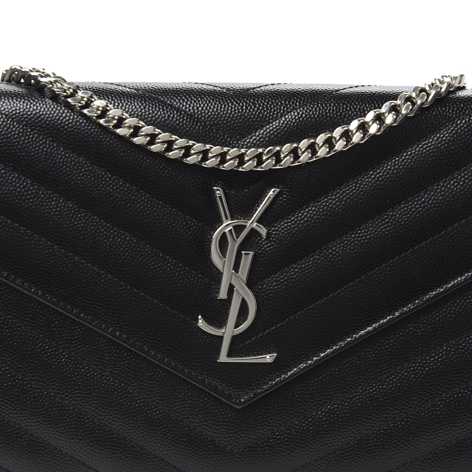Saint Laurent Grain De Poudre Matelasse Chevron Monogram Chain Wallet Black 9 of 9