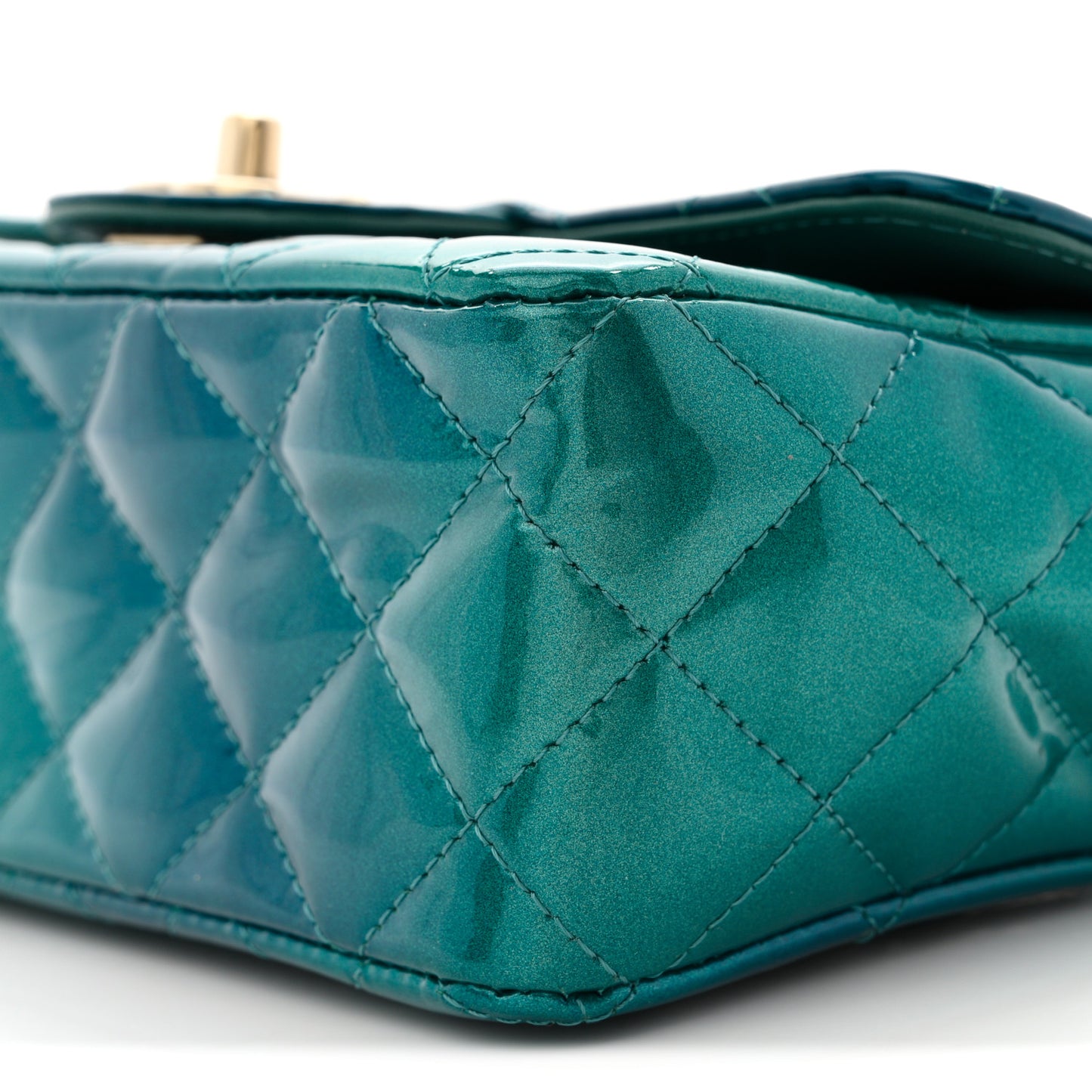 Shaded Patent Calfskin Quilted Mini Rectangular Flap Green Blue