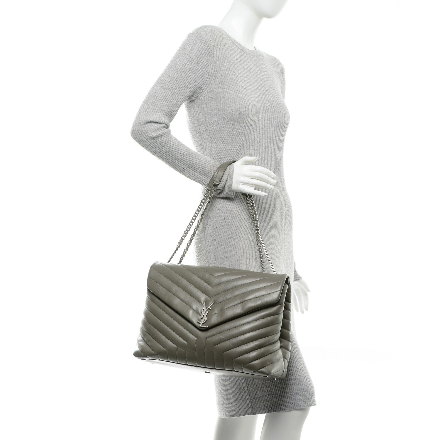 Saint Laurent Calfskin Y Quilted Monogram XL Loulou Chain Satchel Fog 2 of 7