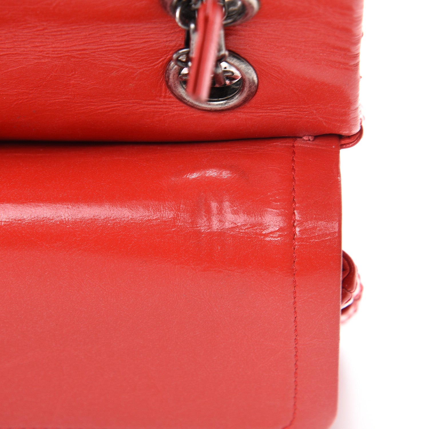 Chanel Patent Distressed Calfskin Quilted 2.55 Reissue 225 Flap Red 10 of 11