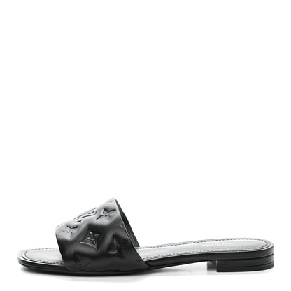Louis Vuitton Lambskin Embossed Monogram Revival Flat Mules 38 Black 1 of 10