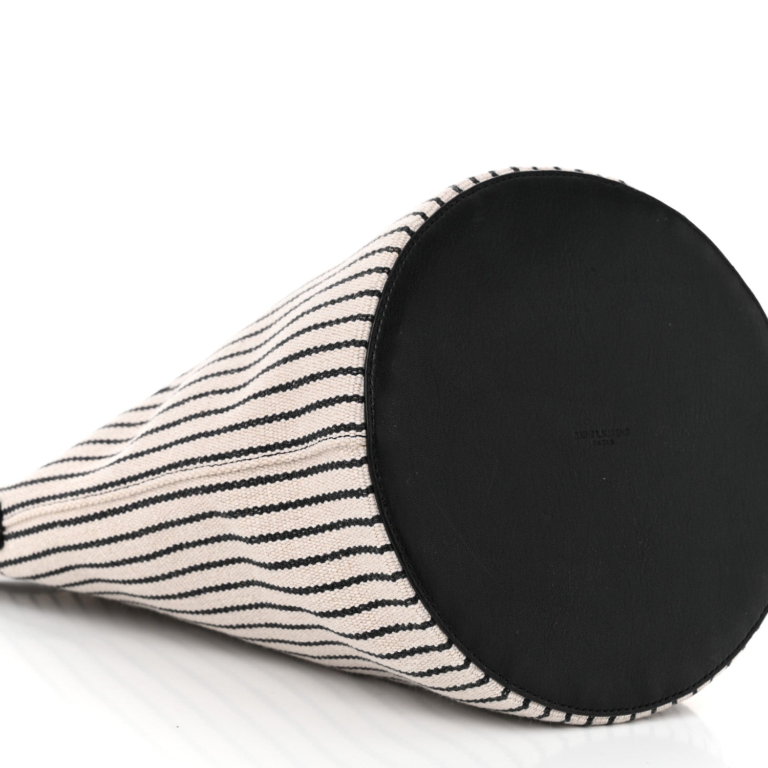 Saint Laurent Linen Calfskin Striped Rive Gauche Bucket Bag Grey Cream Black 10 of 11